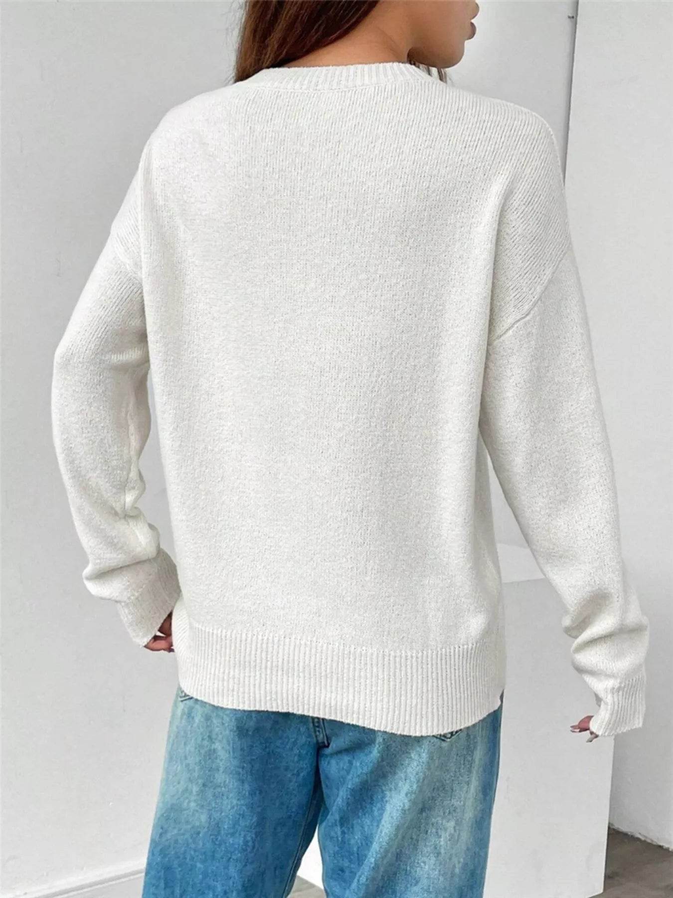 US Flag Round Neck Long Sleeve Sweater - ELY VESSA LLC