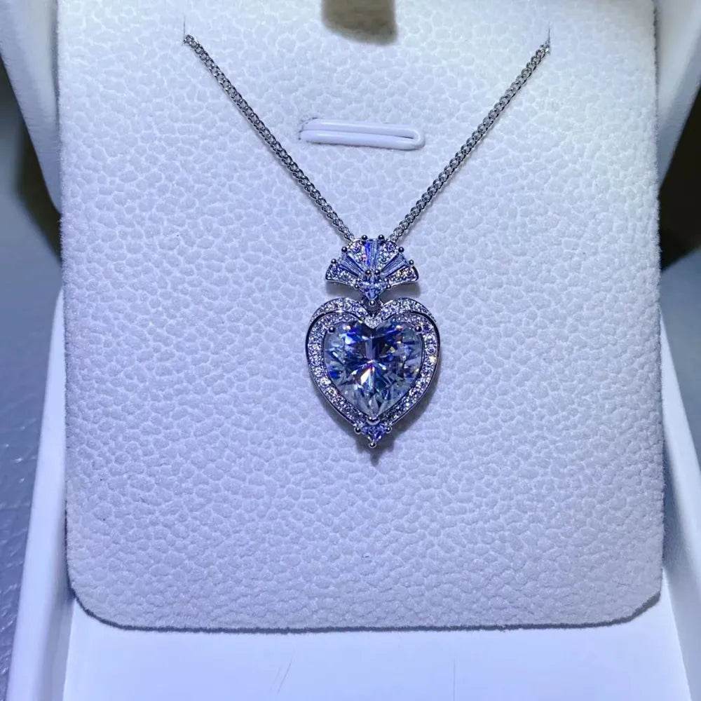3 Carat Moissanite 925 Sterling Silver Heart Pendant Necklace - ELY VESSA LLC