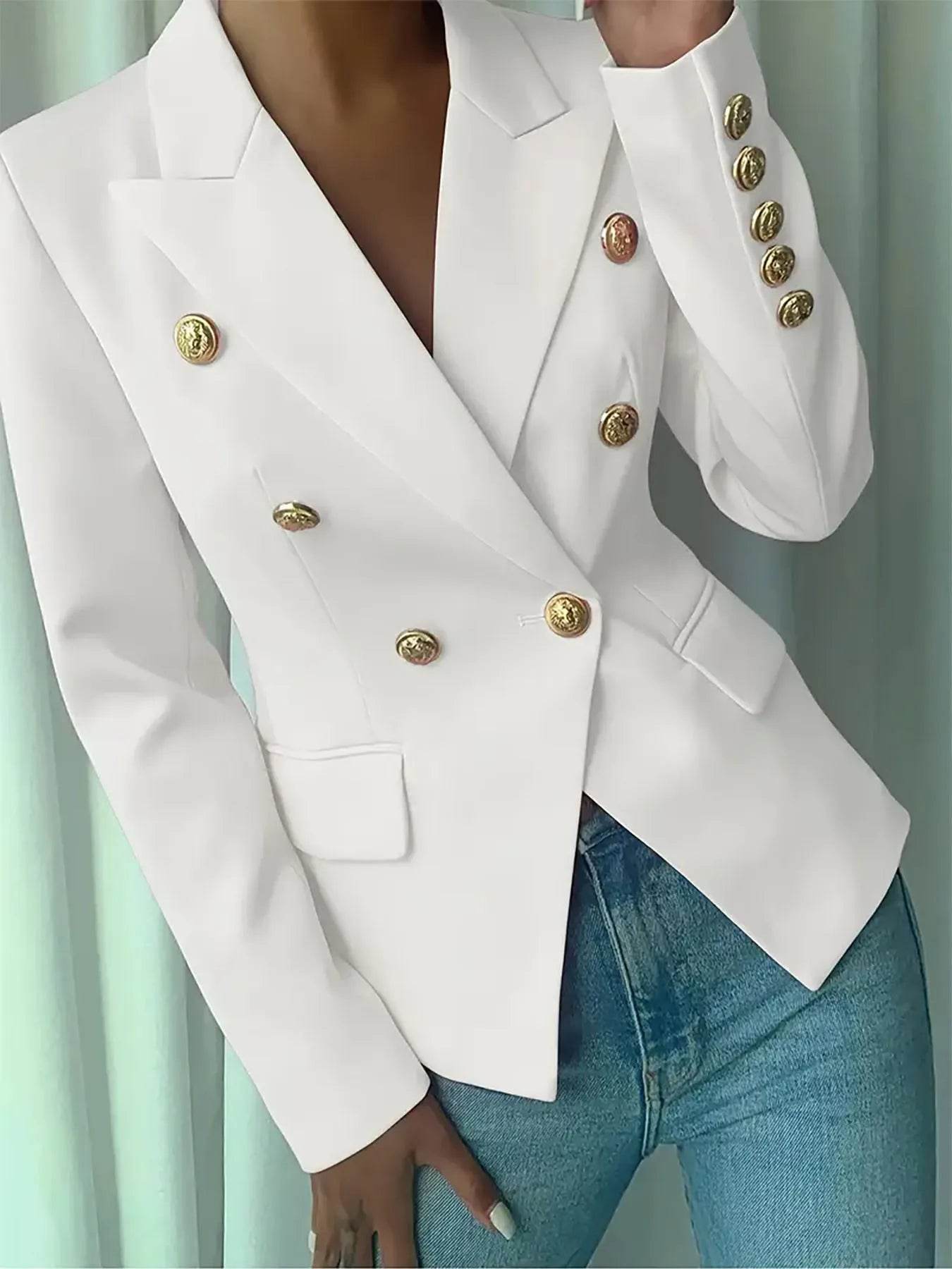 Decor Button Lapel Collar Blazer - ELY VESSA LLC