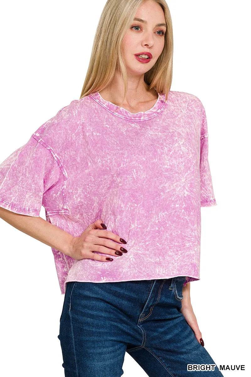 Zenana Acid Crinkle-Washed Oversized T-Shirt - ELY VESSA LLC