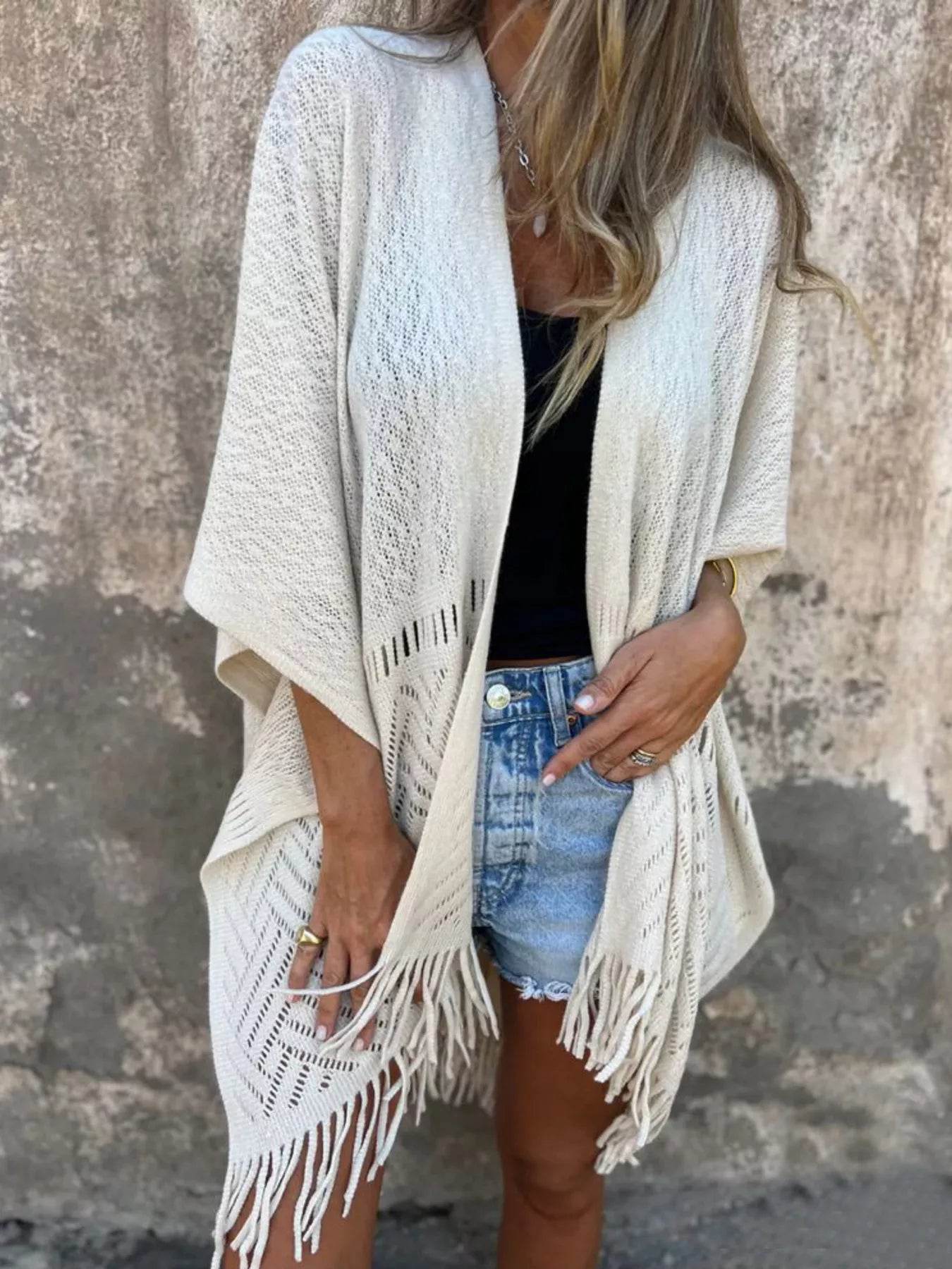 Fringe Open Front Cardigan - ELY VESSA LLC