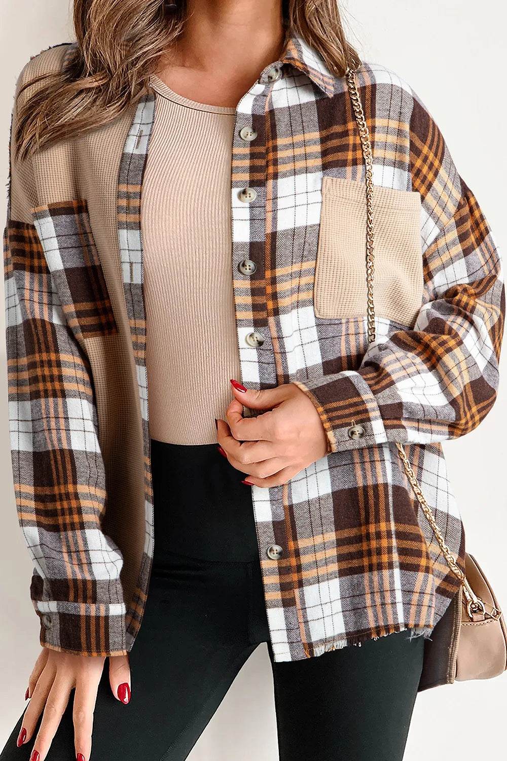 Plaid Button Up Long Sleeve Shacket - ELY VESSA LLC
