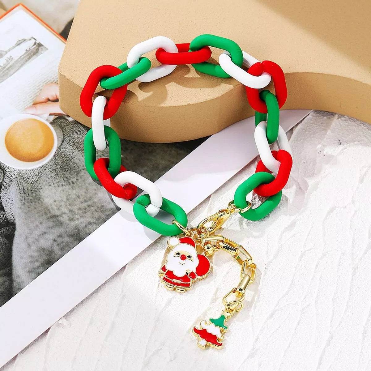 Christmas Festive Chain Link Bracelet with Santa Charm - ELY VESSA LLC