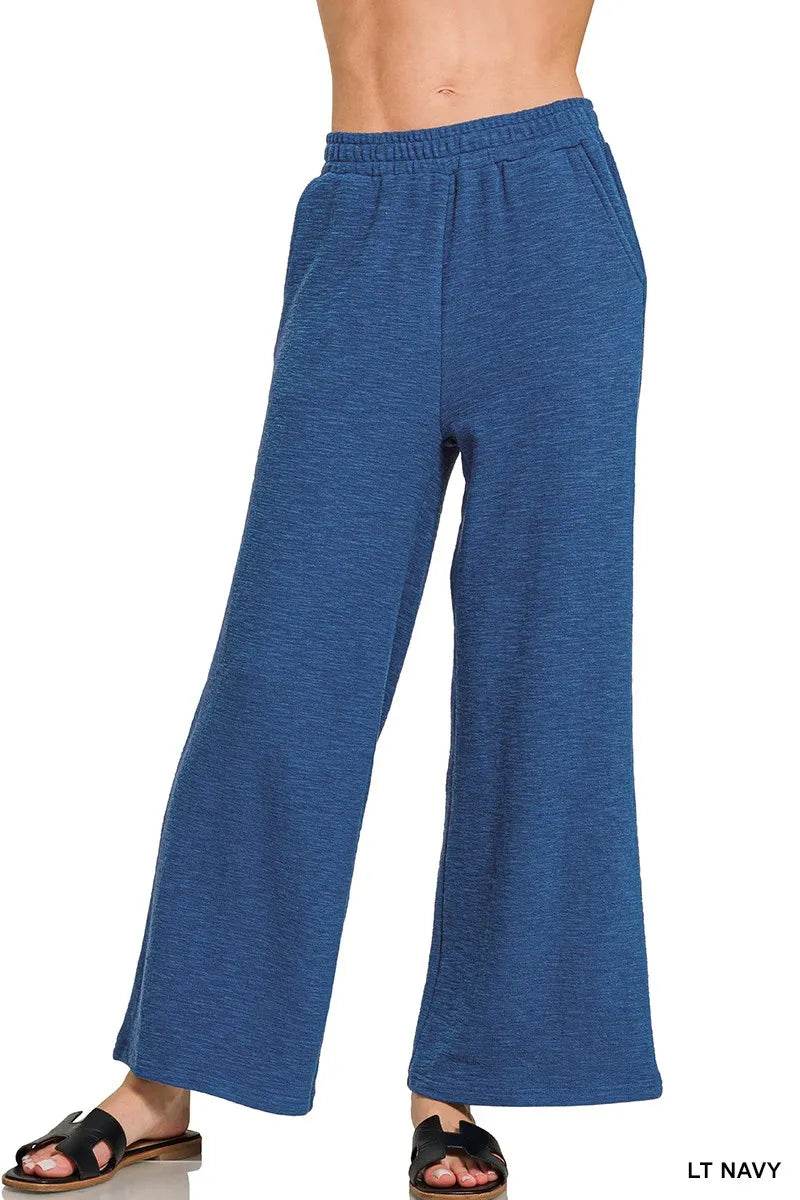 Zenana Cotton Slub Wide Leg Pants - ELY VESSA LLC