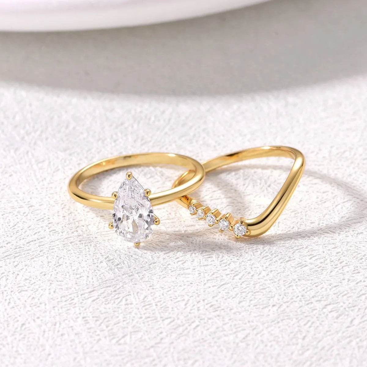 1.5 Carat Moissanite Teardrop Ring 2pcs Set - ELY VESSA LLC