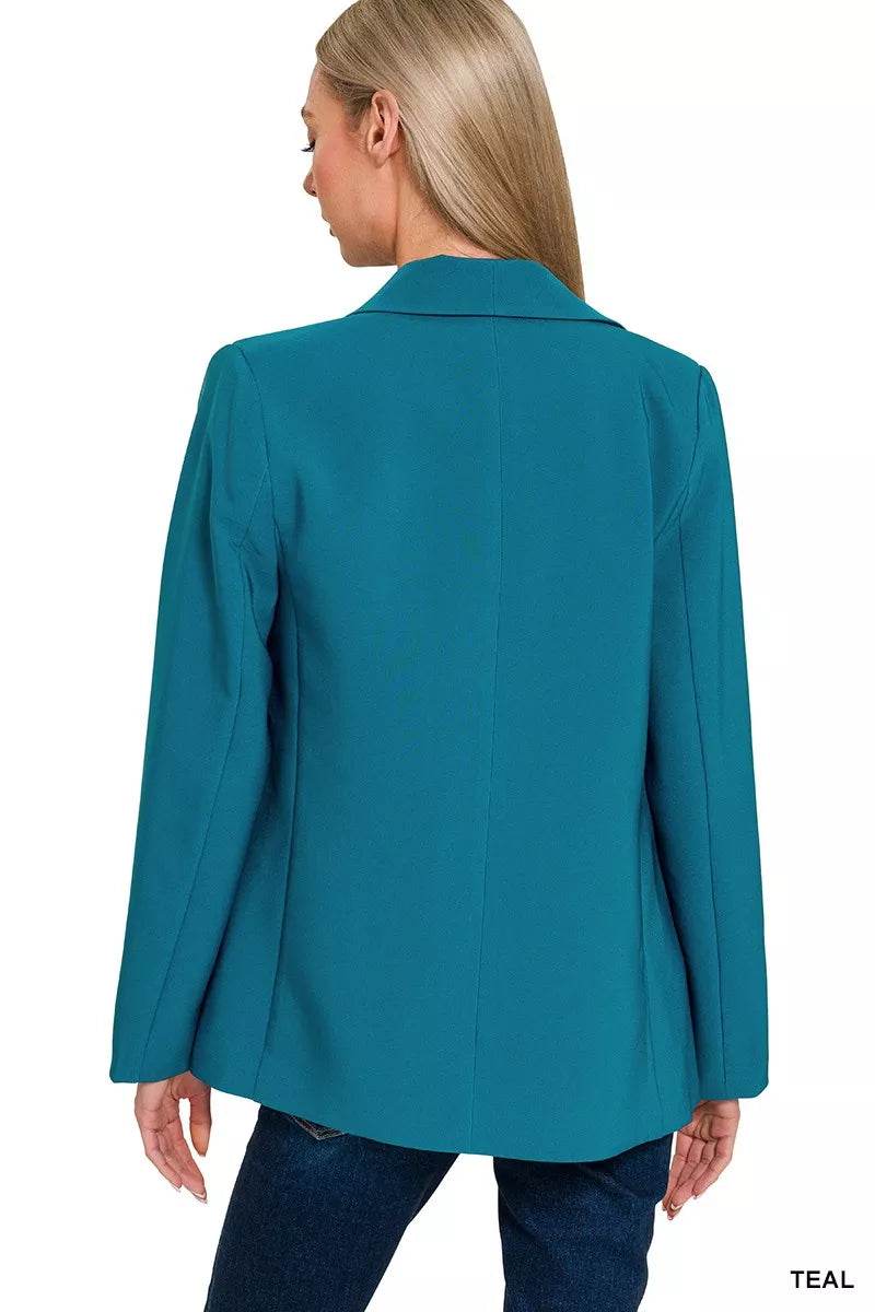 Zenana Woven Long Sleeve Blazer With Lining - ELY VESSA LLC