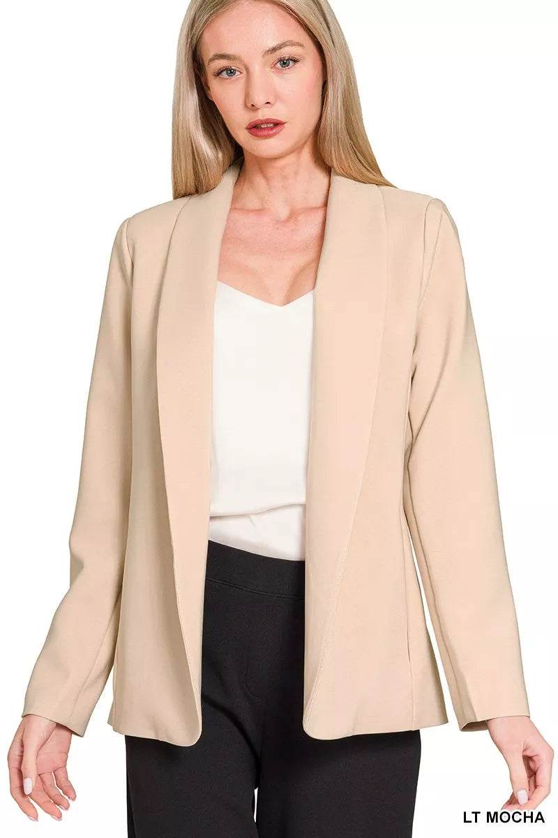 Zenana Woven Long Sleeve Blazer With Lining - ELY VESSA LLC