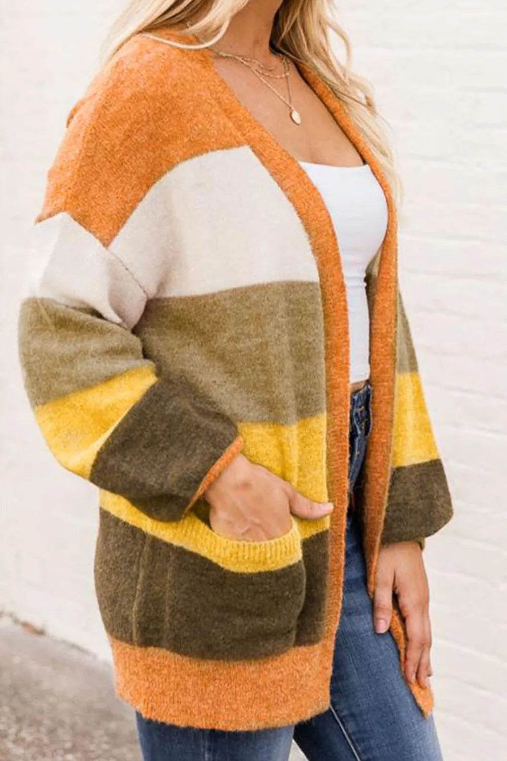 Open Front Color Block Cardigan - ELY VESSA LLC