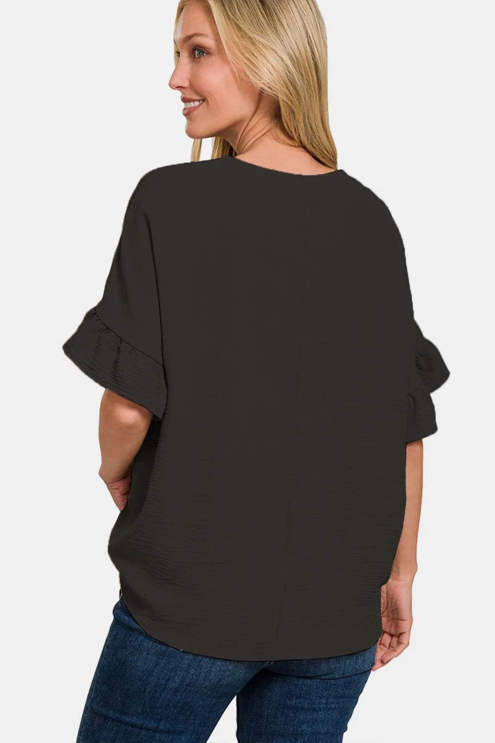 Zenana V-Neck Flutter Sleeve Top - ELY VESSA LLC