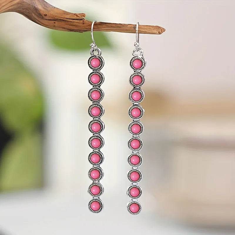 Artificial Turquoise Alloy Bar Earrings - ELY VESSA LLC