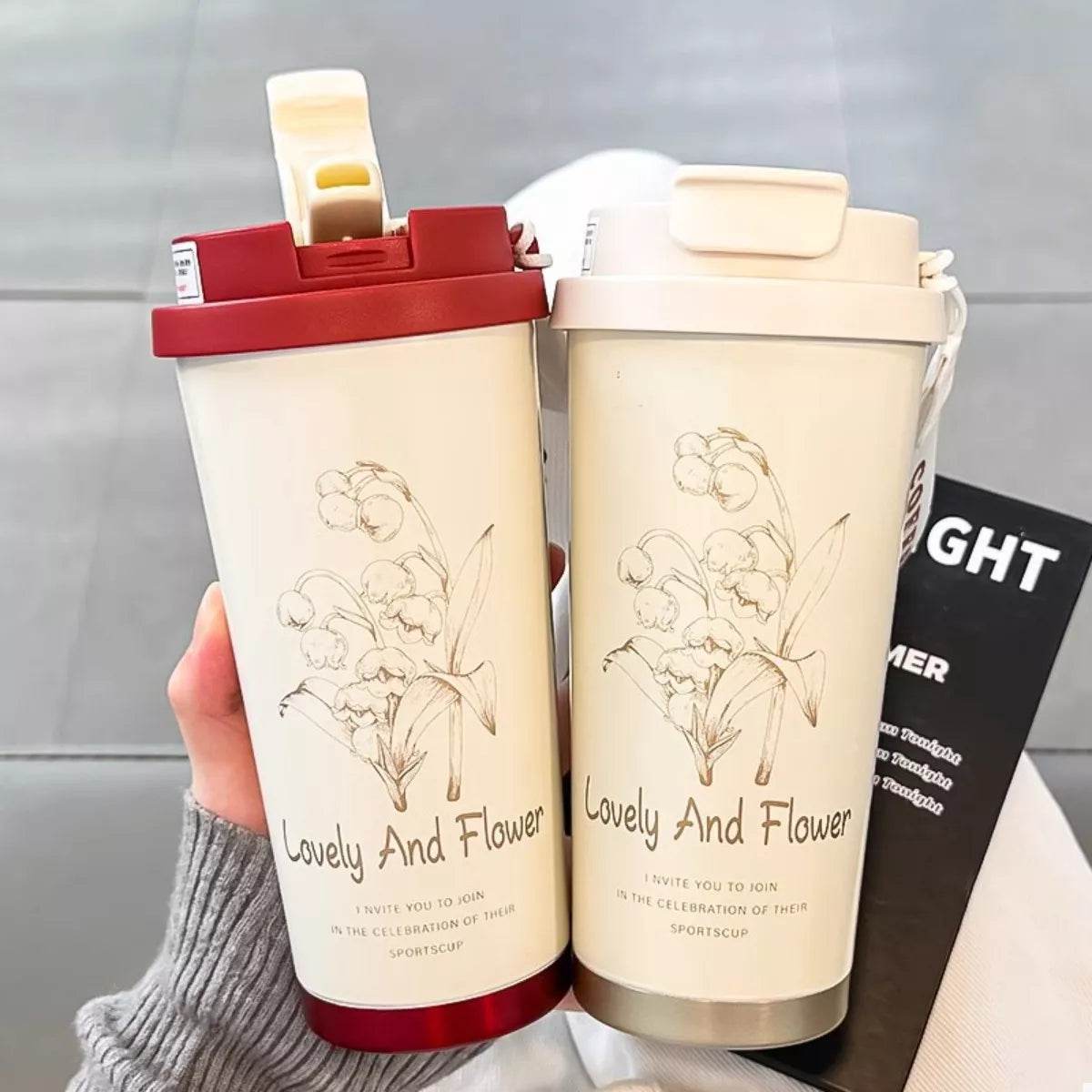 Lovely and Flower Aesthetic Tumbler with Straw - ELY VESSA LLC