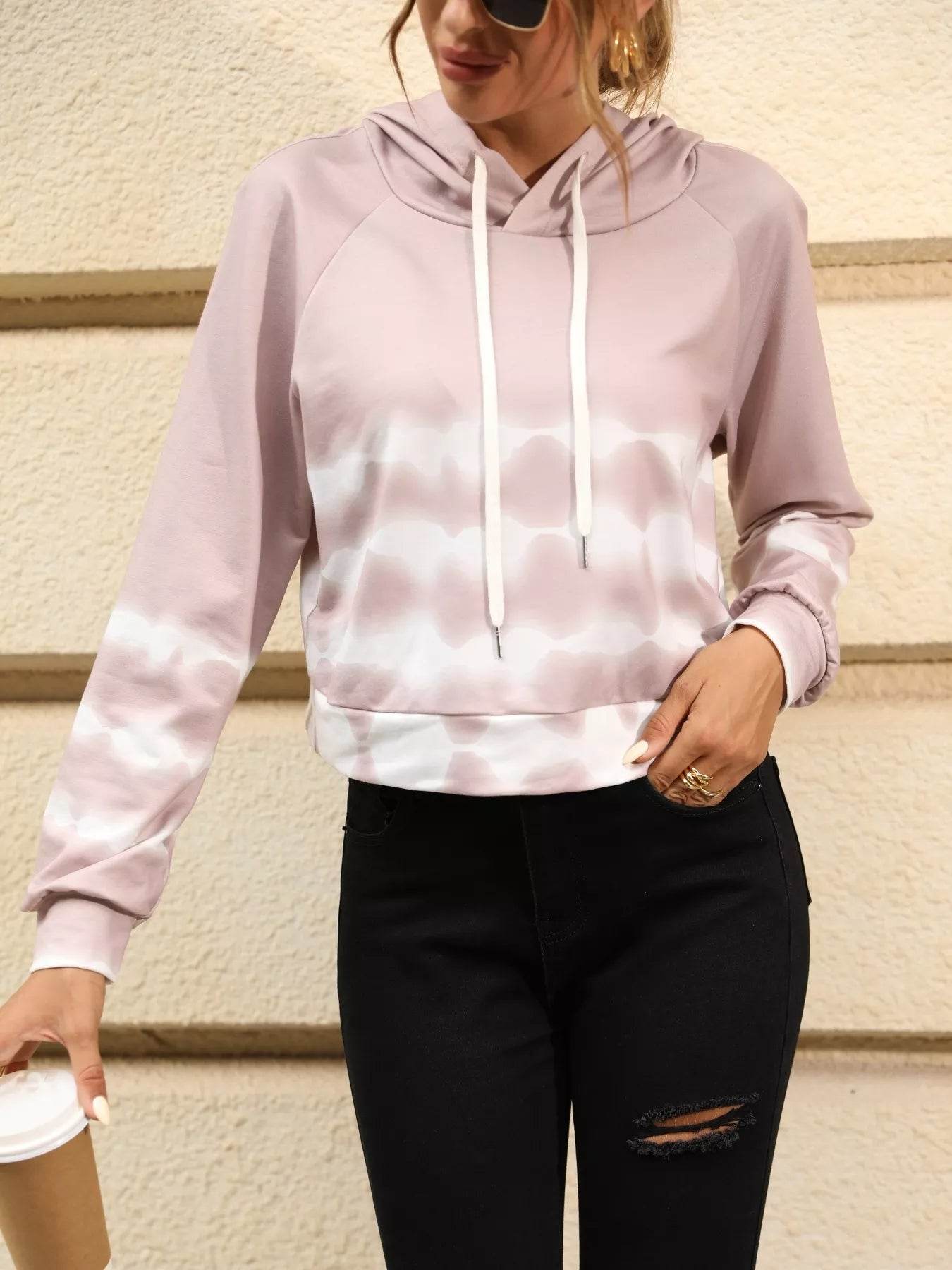 Drawstring Raglan Sleeve Hoodie - ELY VESSA LLC