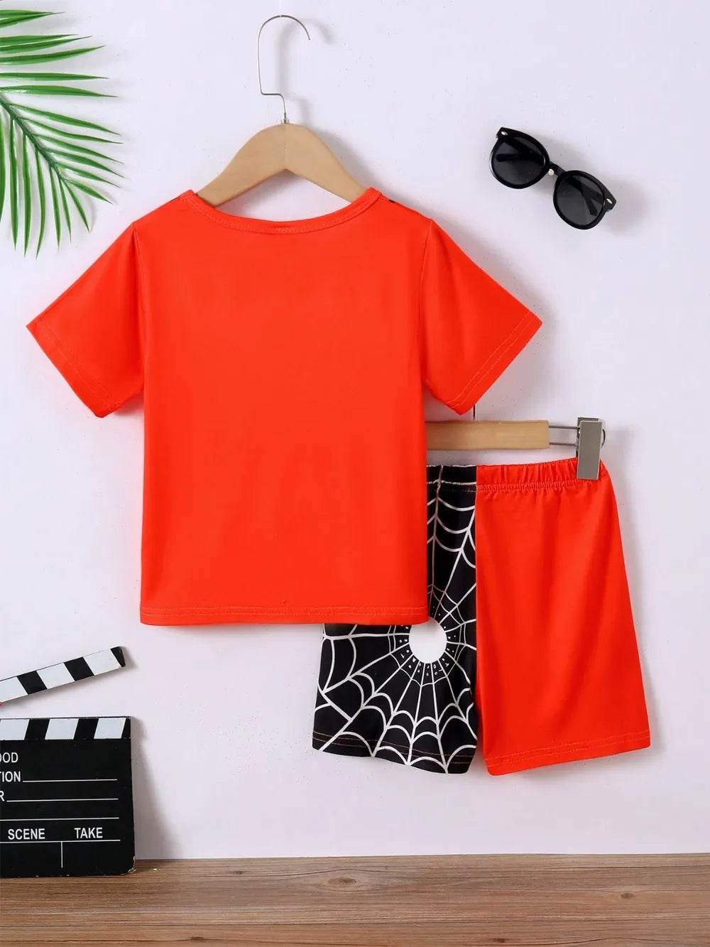 Children's Spider Round Neck Short Sleeve T-Shirt and Pants Set - ELY VESSA LLC