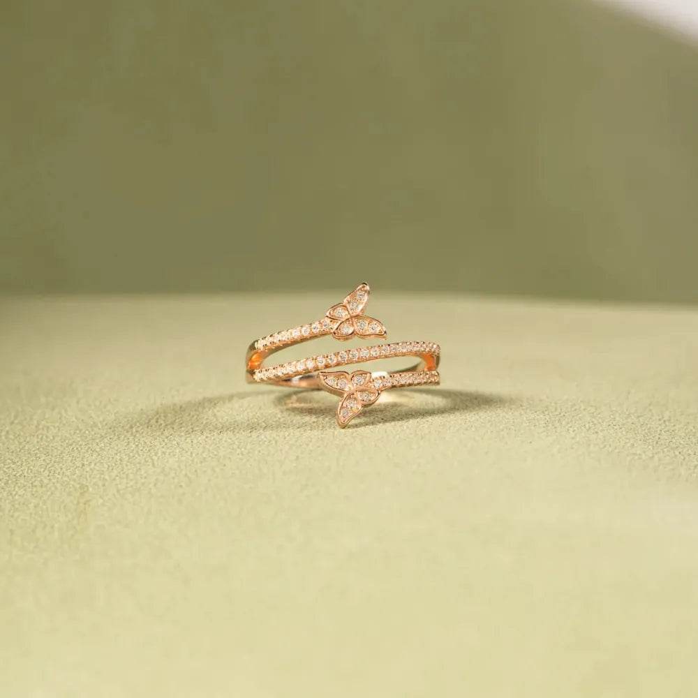 925 Sterling Silver Inlaid Zircon Butterfly Ring - ELY VESSA LLC