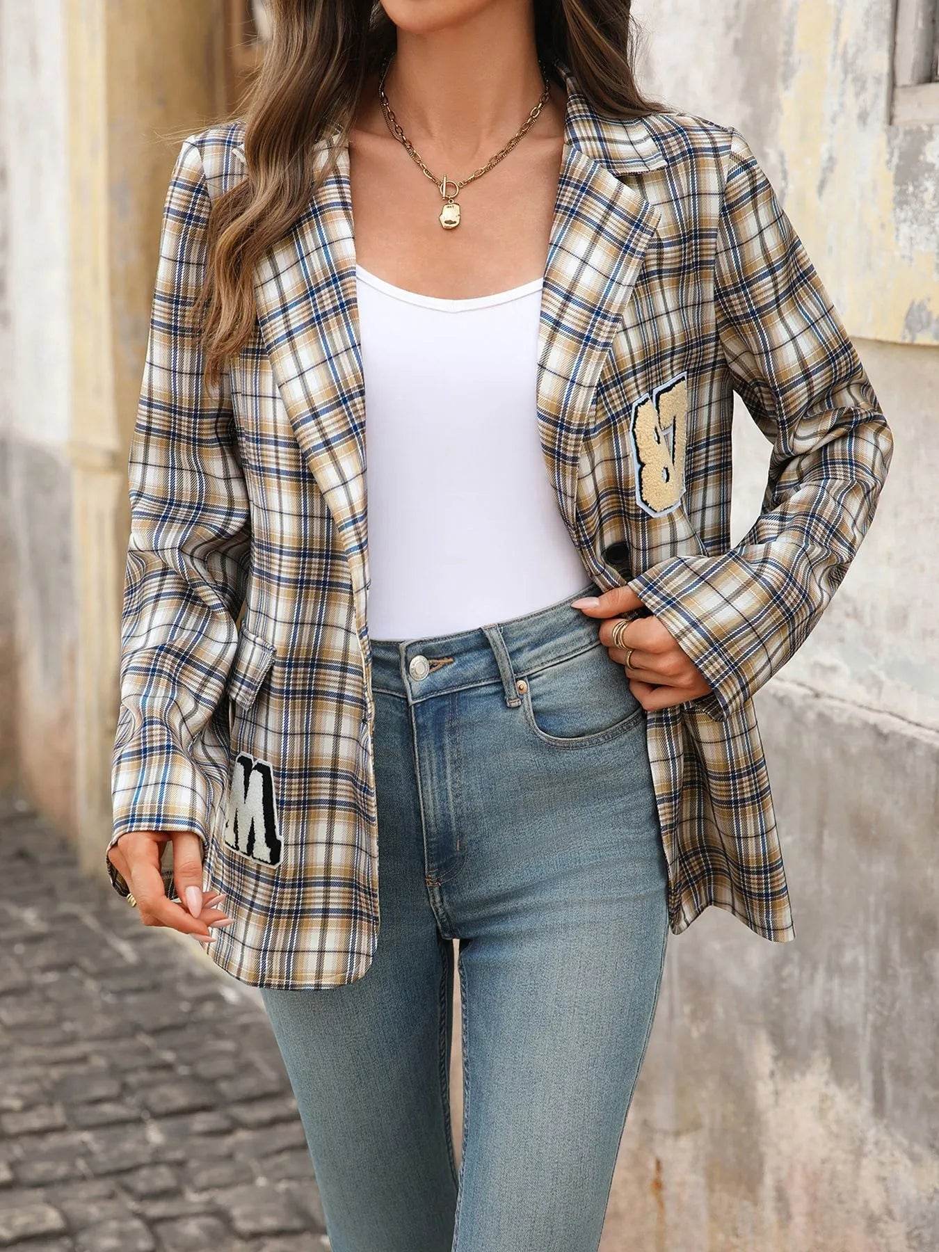Number 87 Plaid Long Sleeve Blazer - ELY VESSA LLC