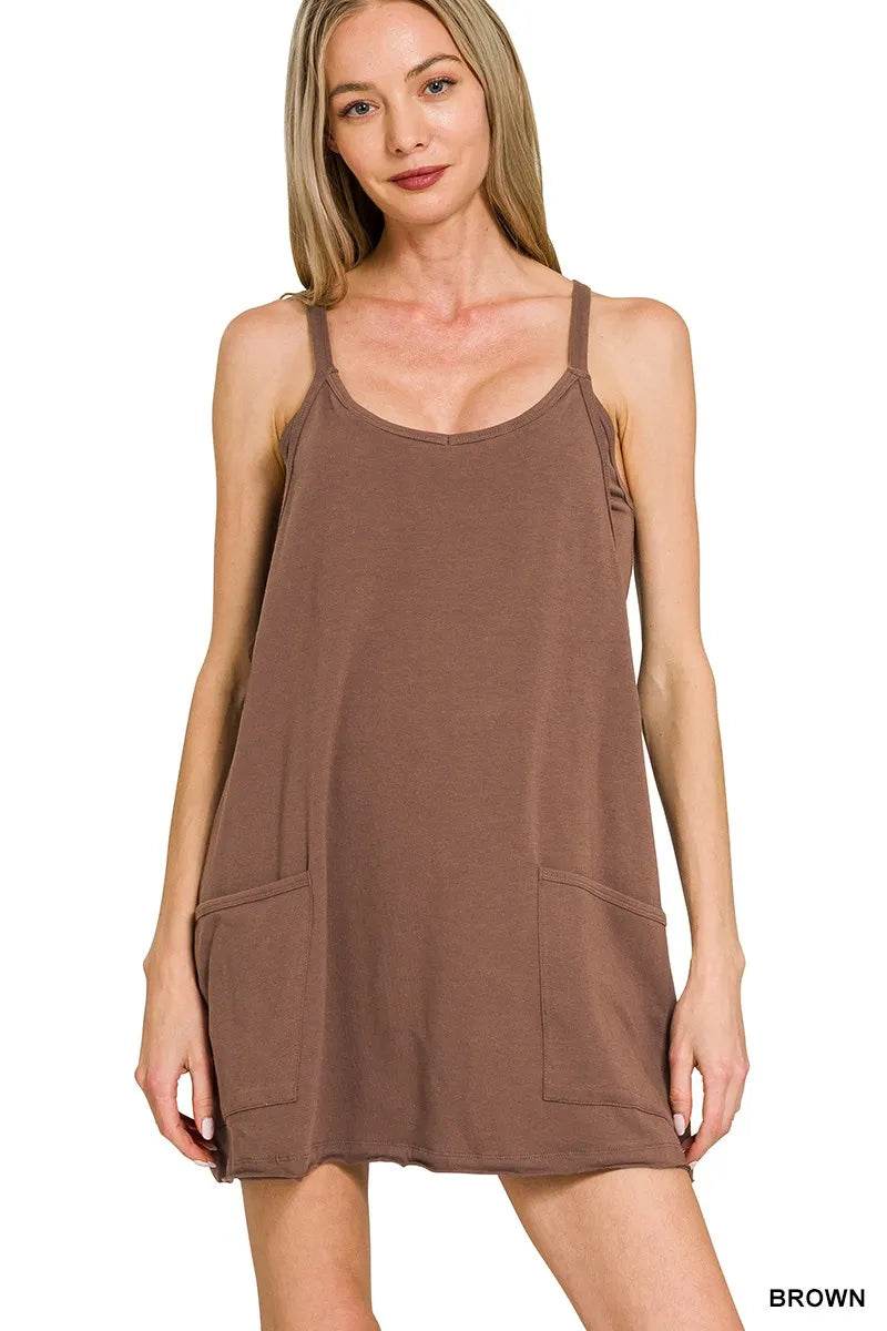 Zenana Cami Mini Dress with Built-in Romper Liner - ELY VESSA LLC