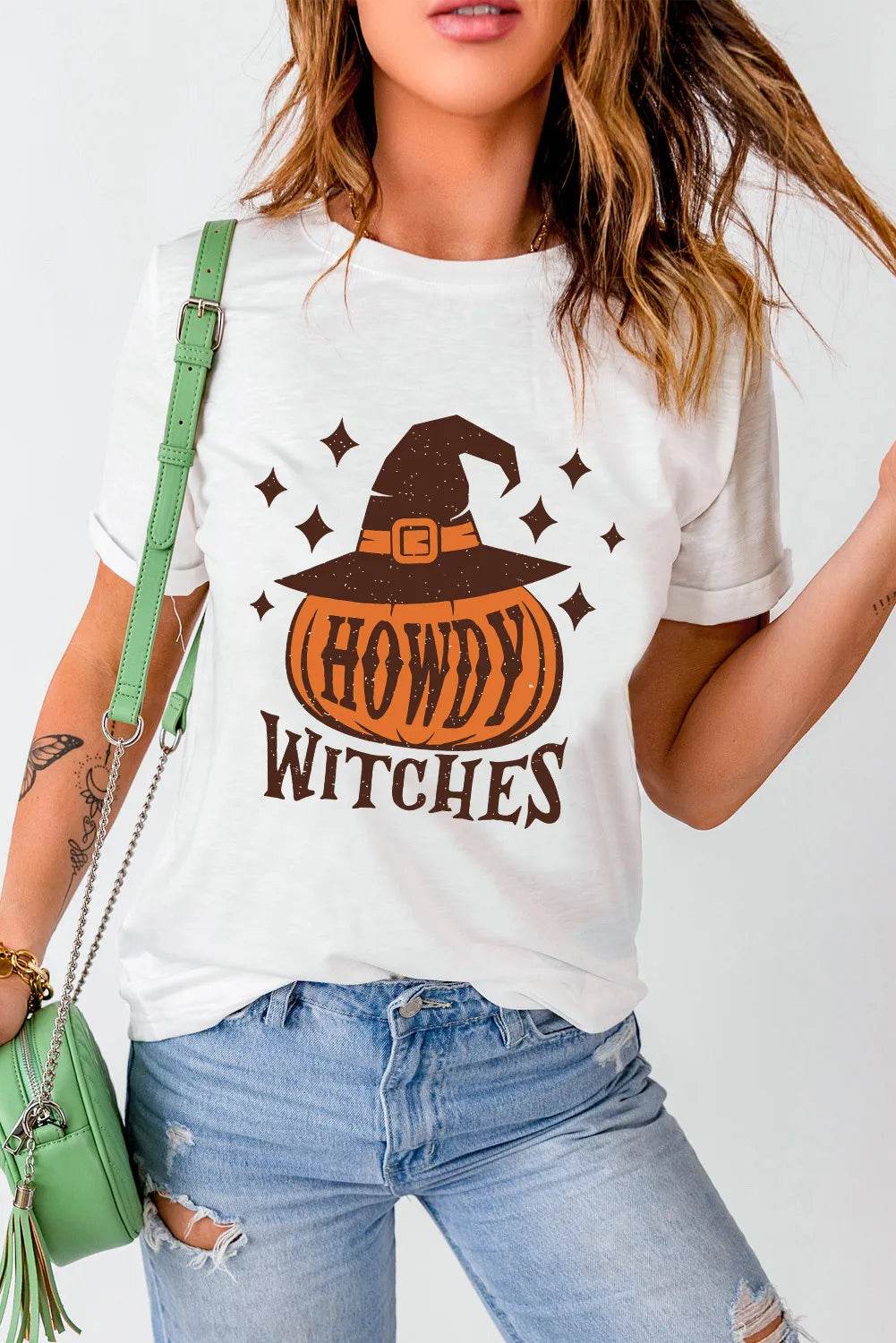 HOWDY WITCHES Round Neck Short Sleeve T-Shirt - ELY VESSA LLC