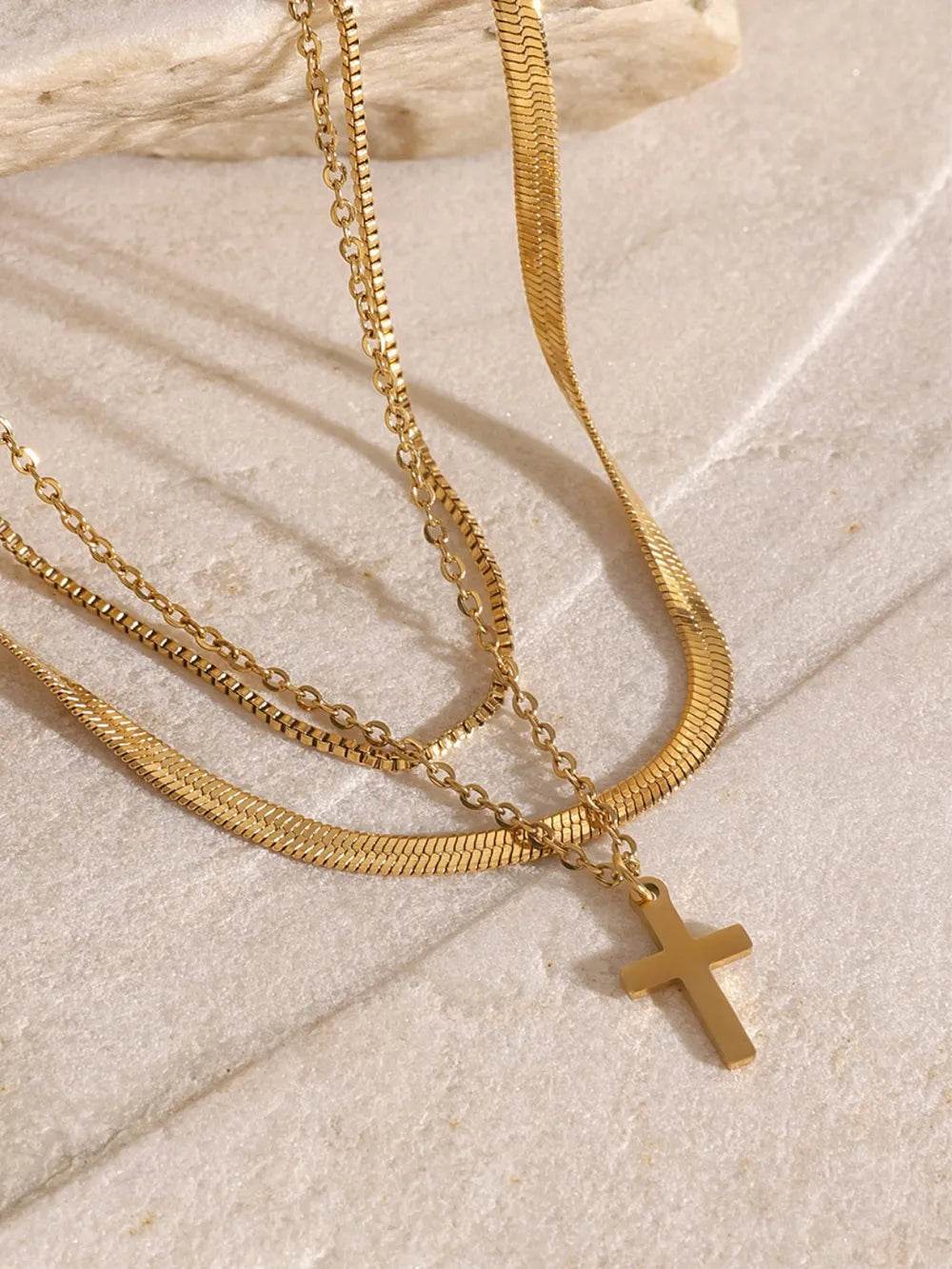 18K Gold-Plated Three-Layered Cross Necklace - ELY VESSA LLC