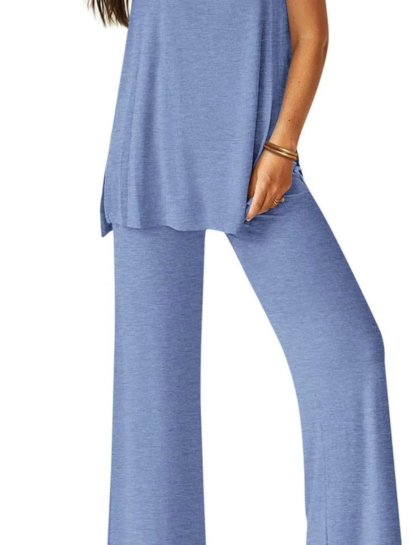 Round Neck Tank and Pants Set - ELY VESSA LLC