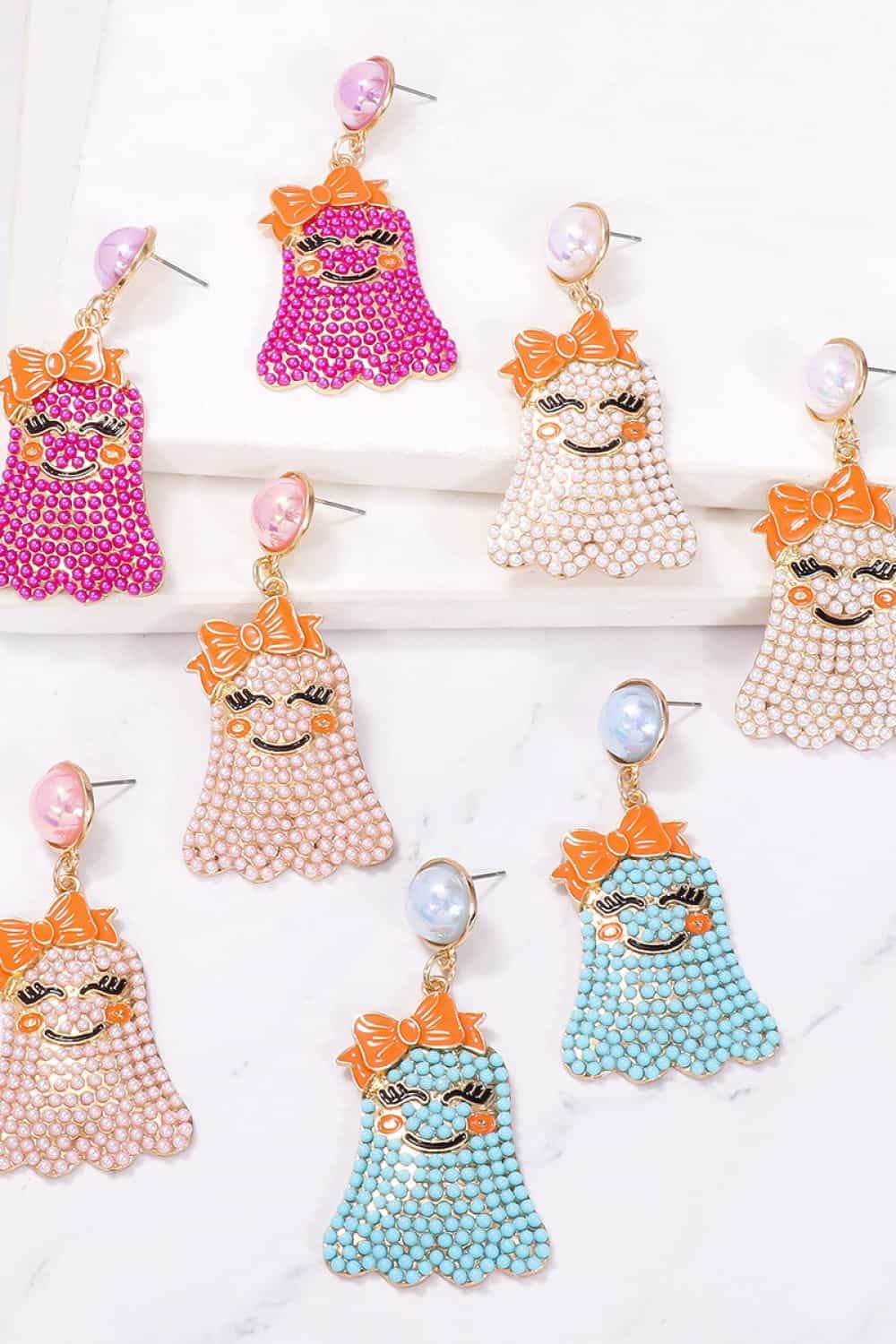 Smiling Ghost Shape Synthetic Pearl Earrings - ELY VESSA LLC