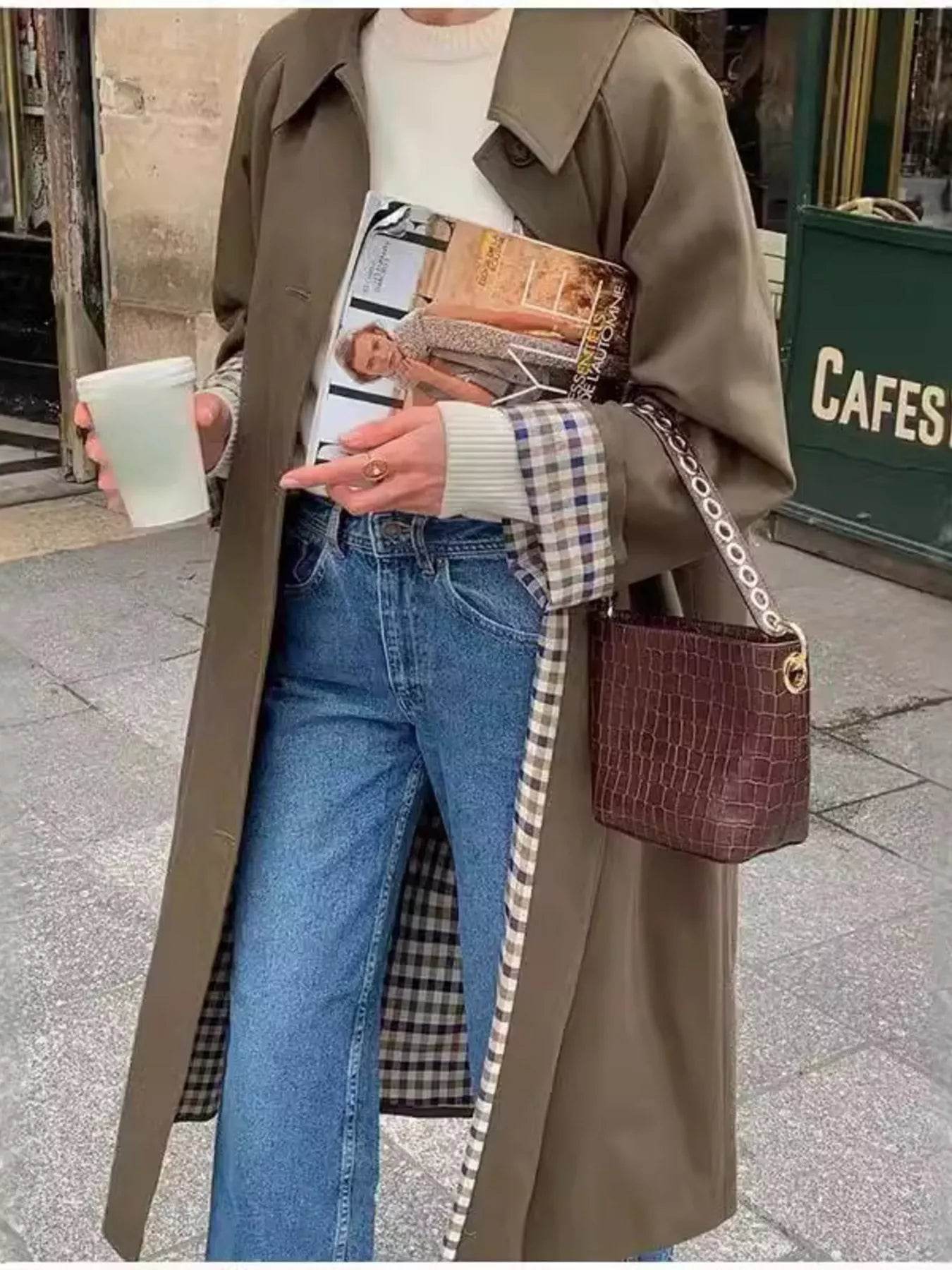 Button Up Raglan Sleeve Trench Coat - ELY VESSA LLC