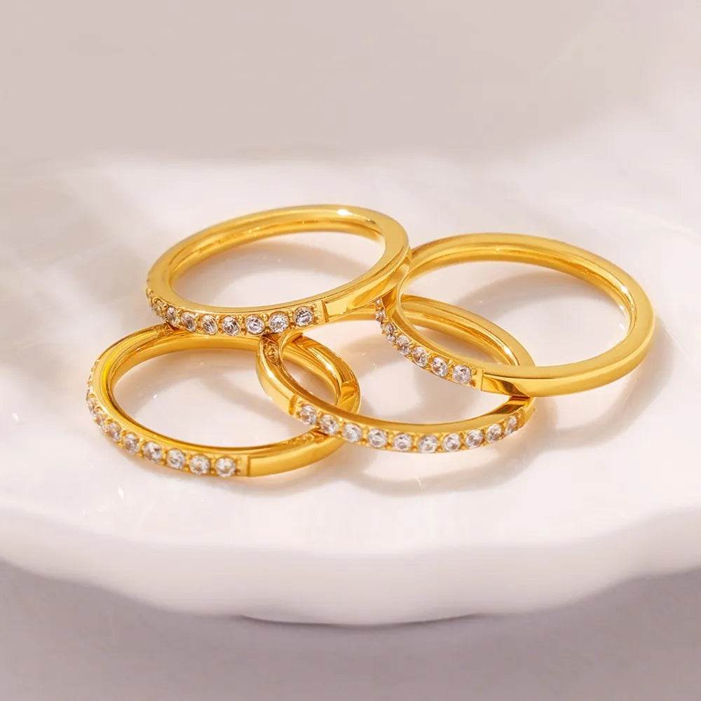 Titanium Steel Inlaid Zircon Ring - ELY VESSA LLC