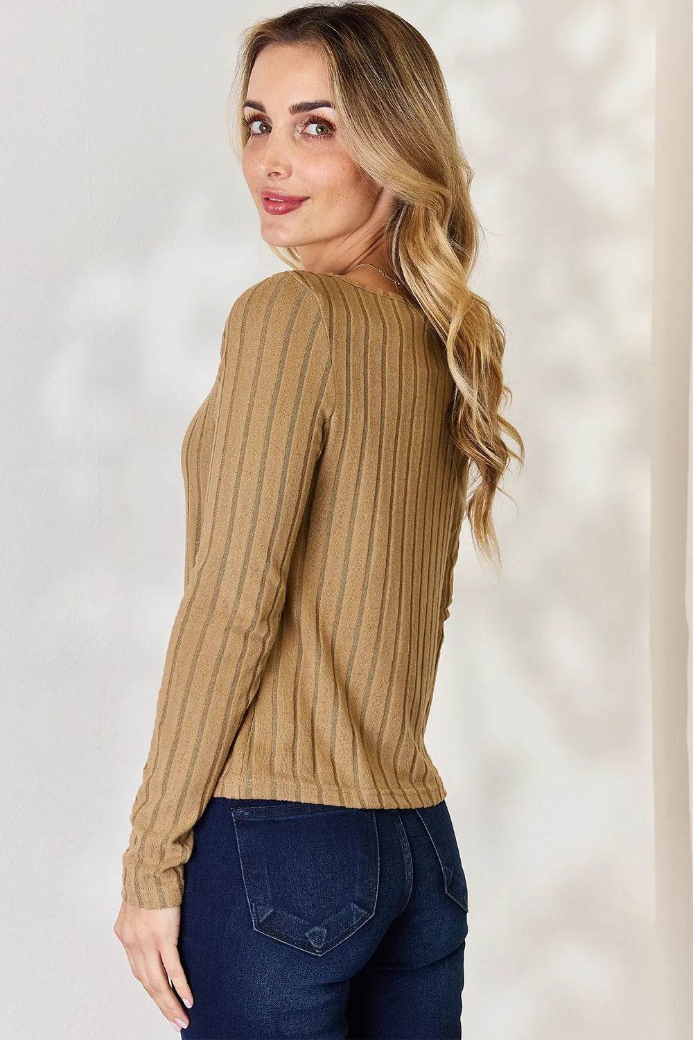 Basic Bae Full Size Ribbed Long Sleeve T-Shirt - ELY VESSA LLC