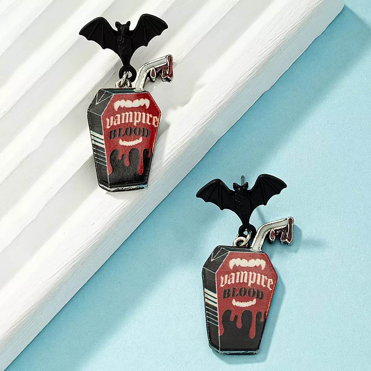 Halloween Gothic Vampire Coffin Bat Wing Drop Earrings - ELY VESSA LLC