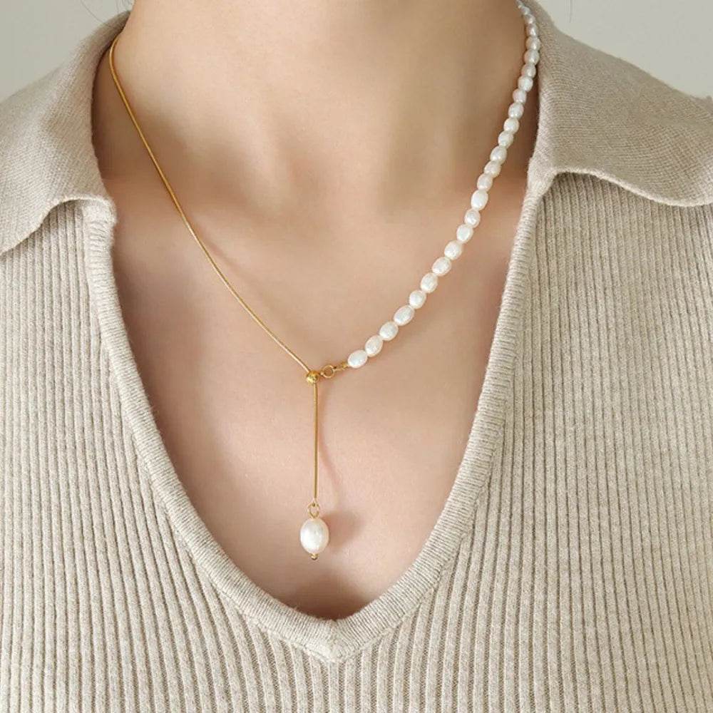 18K Gold-Plated Pearl Necklace - ELY VESSA LLC