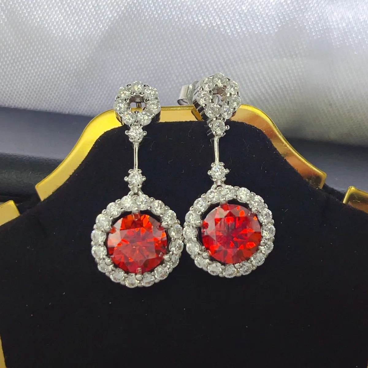 4 Carat Ruby Red Crystal Drop Earrings with Rhinestone Halo - ELY VESSA LLC