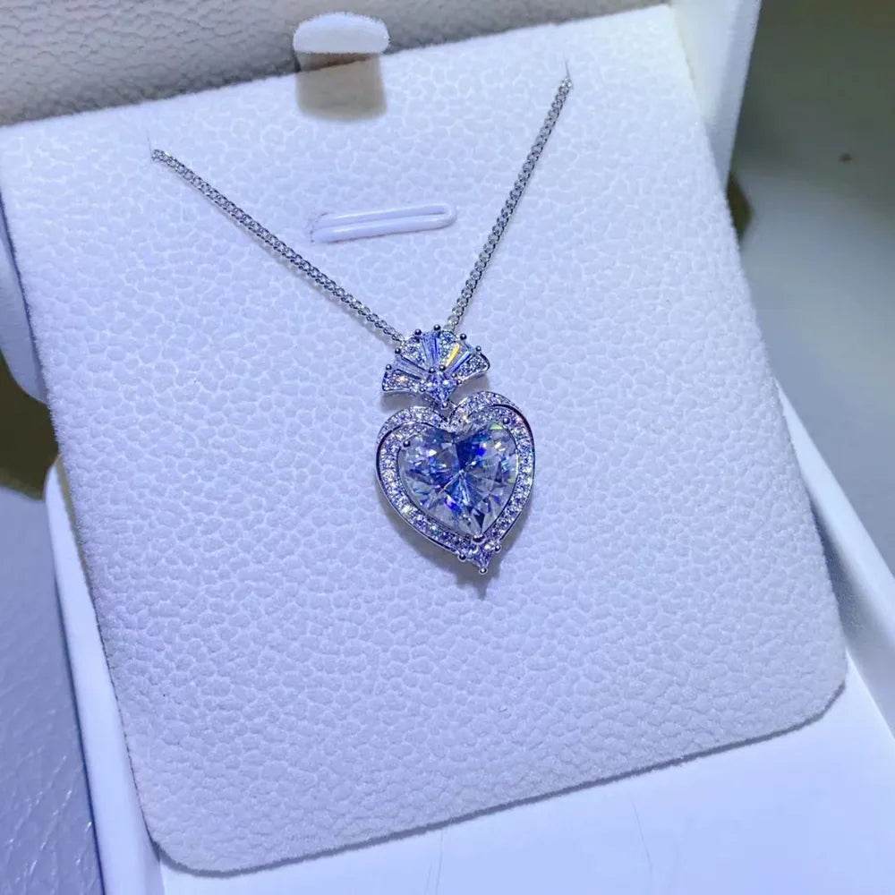 3 Carat Moissanite 925 Sterling Silver Heart Pendant Necklace - ELY VESSA LLC