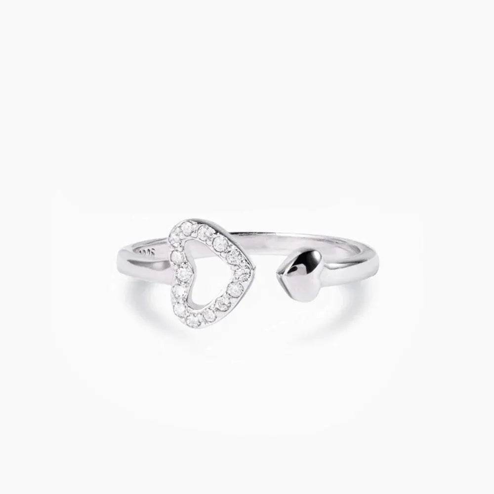 925 Sterling Silver Inlaid Zircon Heart Open Ring - ELY VESSA LLC