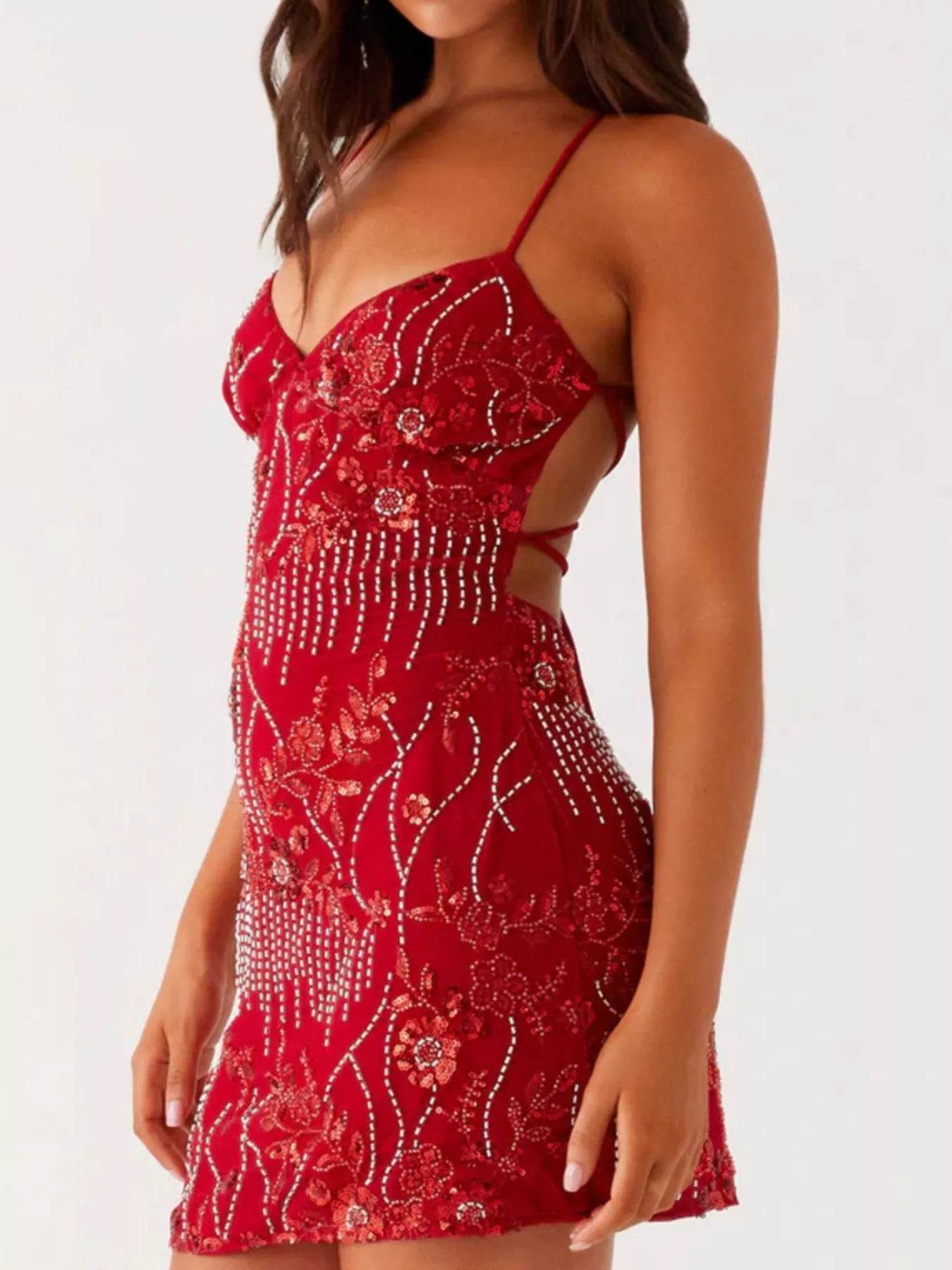Backless Embroidered Sequin Cami Dress - ELY VESSA LLC