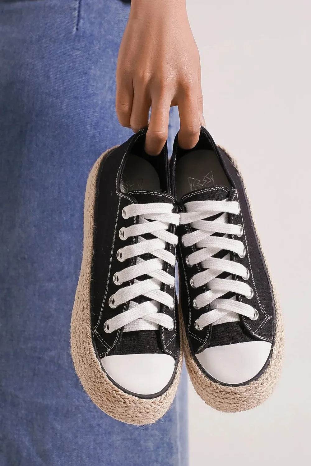 Beast Fashion Lace Up Woven Espadrille Sole Sneakers - ELY VESSA LLC