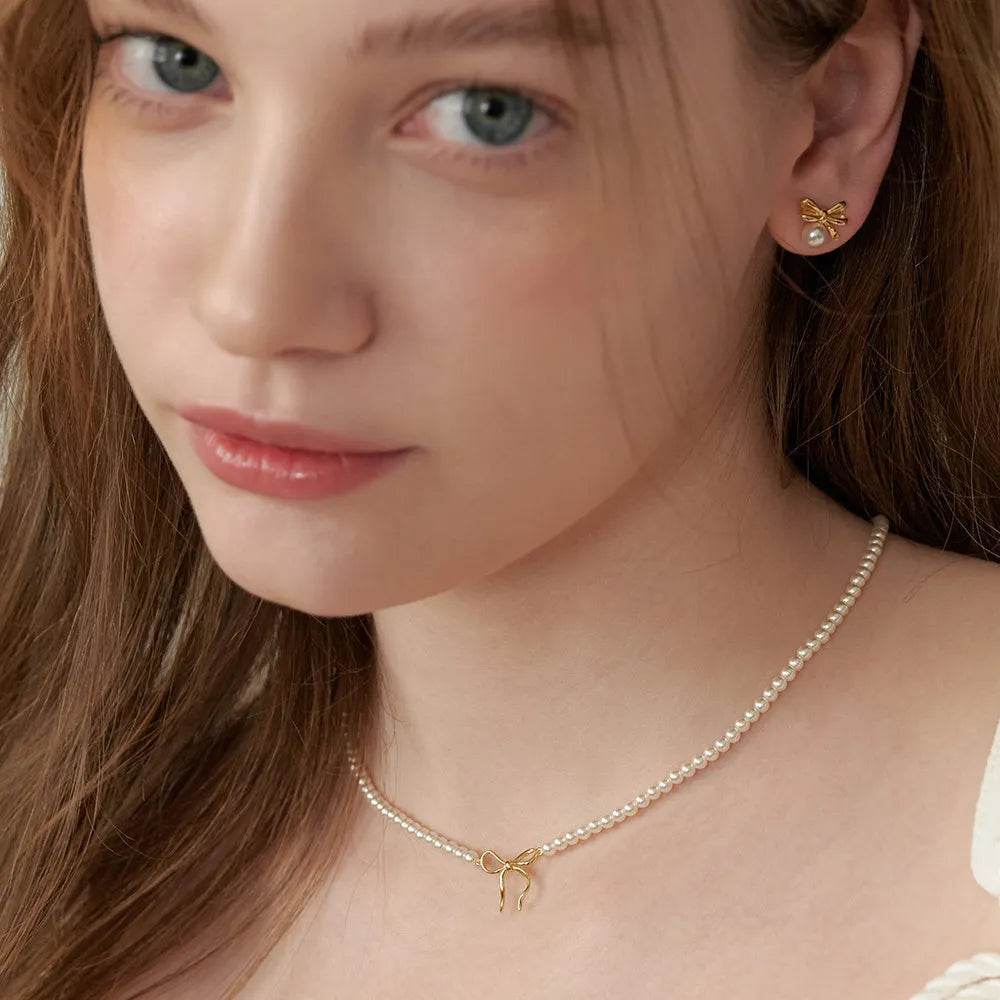 Copper Pearls Bow Necklace - ELY VESSA LLC