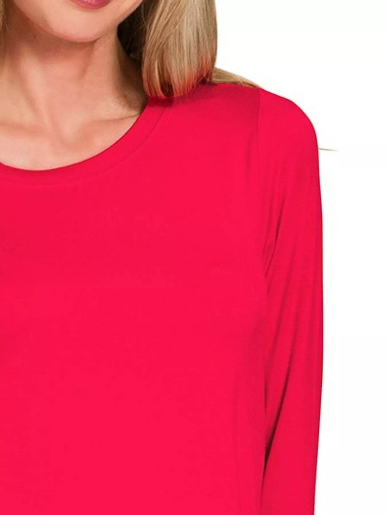 Zenana Flowy Round Hem Rayon Long Sleeve Top - ELY VESSA LLC