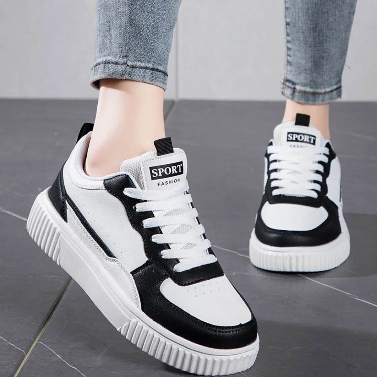 Lace Up Contrast Platform Sneakers - ELY VESSA LLC