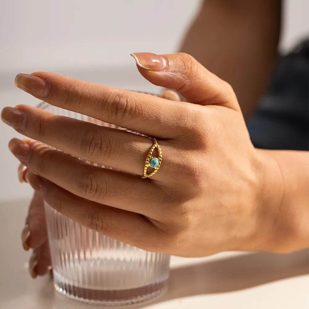 Turquoise Eye Design Ring - ELY VESSA LLC