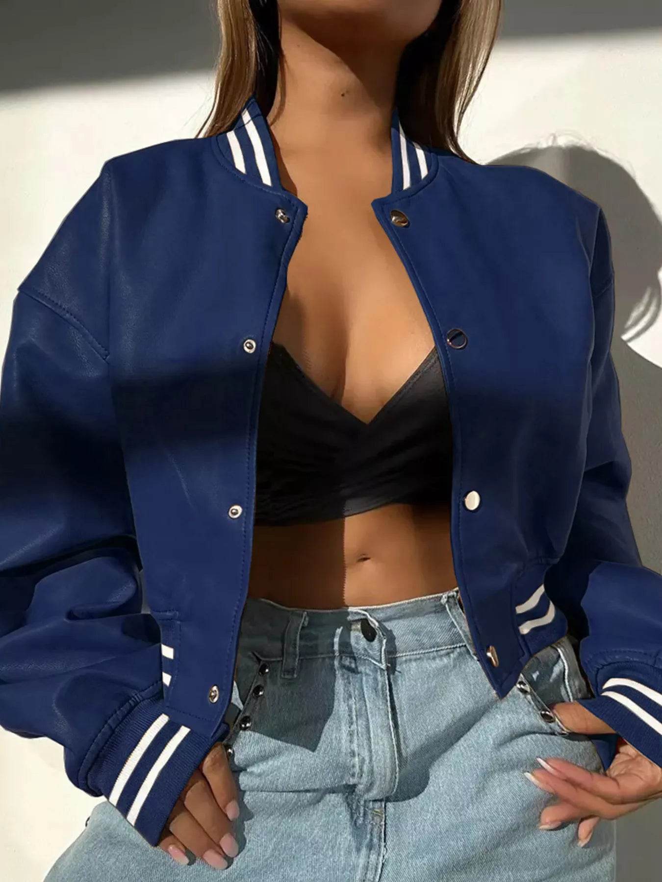 Snap Down Long Sleeve Jacket - ELY VESSA LLC