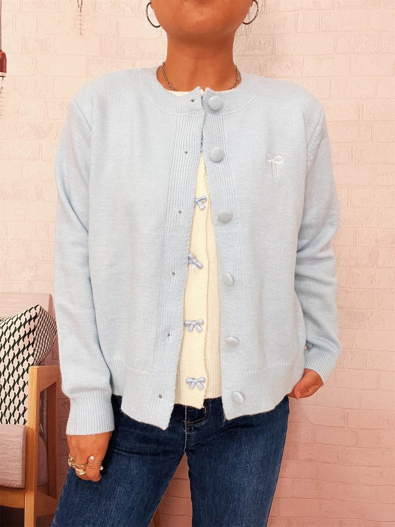 Button-Up Long Sleeve Cardigan - ELY VESSA LLC