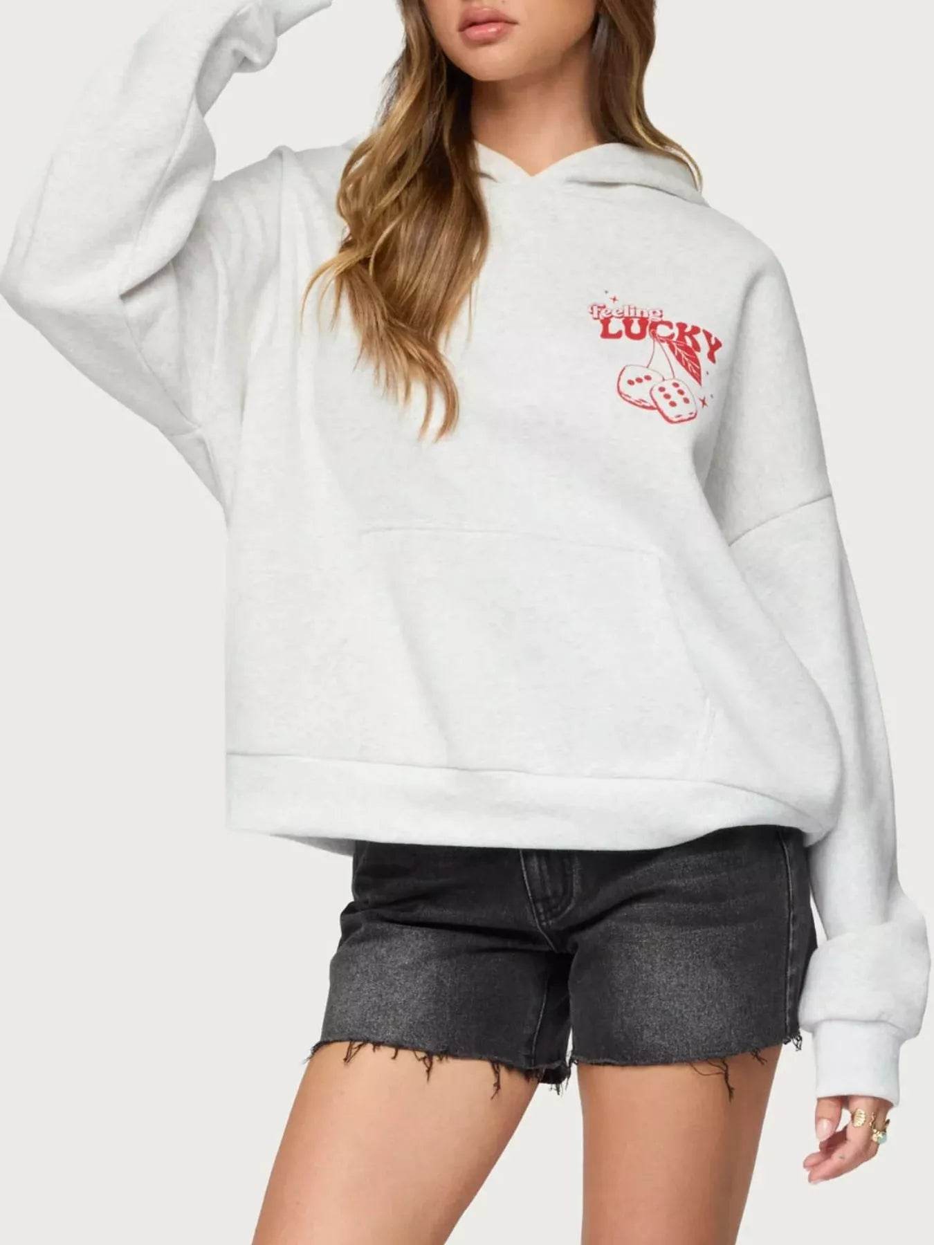 Drop Shoulder Graphic Hoodie with Kangaroo Pocket - ELY VESSA LLC