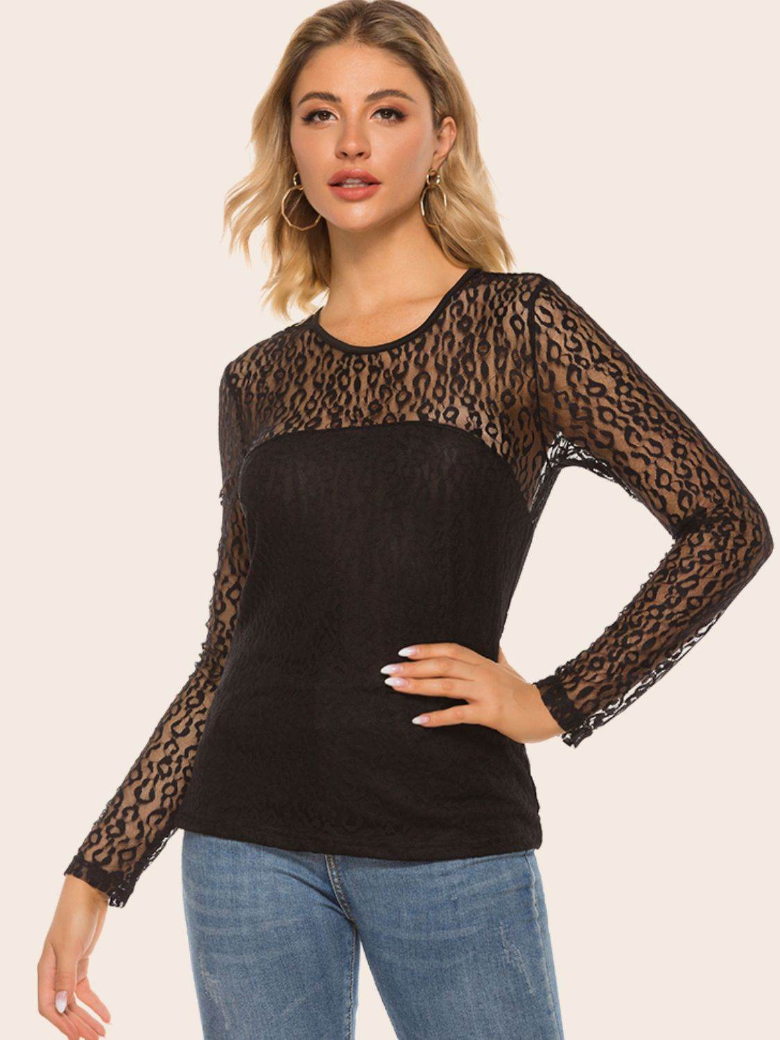 Lace Yoke Spliced Top - ELY VESSA LLC