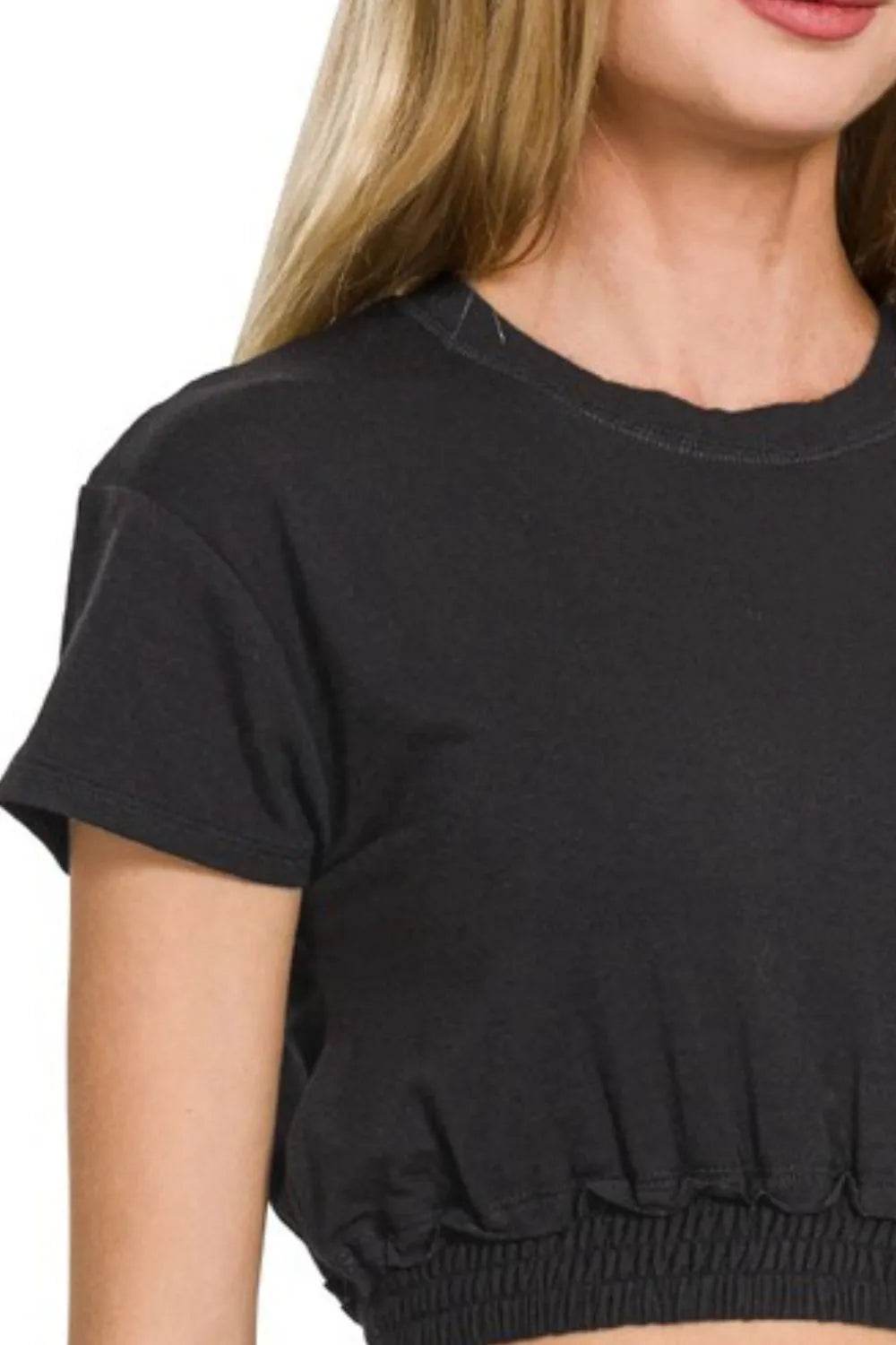 Zenana Elastic Hem Crop Top - ELY VESSA LLC
