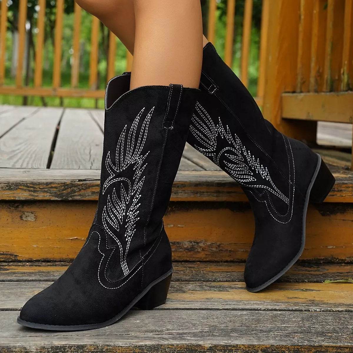 Point Toe Block Heels Boots - ELY VESSA LLC