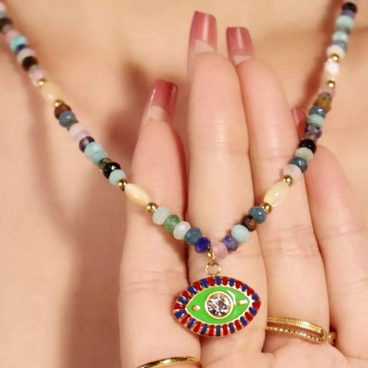 Zircon Bead Evil Eye Pendant Necklace - ELY VESSA LLC