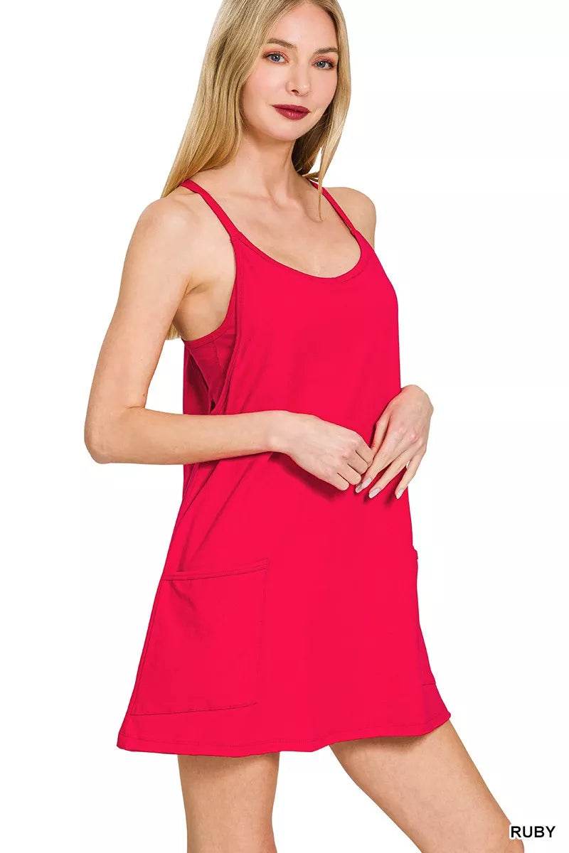 Zenana Cami Mini Dress with Built-in Romper Liner - ELY VESSA LLC