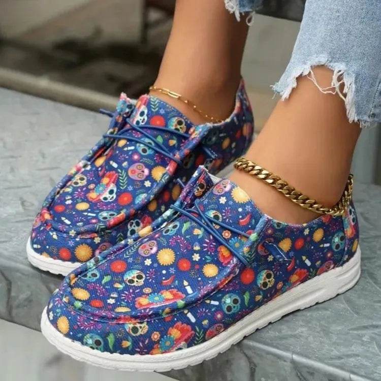 Printed Round Toe Flat Slip-Ons - ELY VESSA LLC