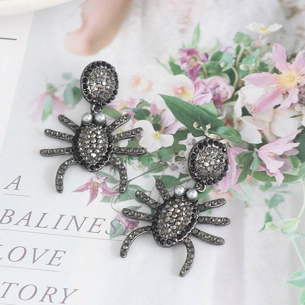 Spider Rhinestone Alloy Earrings - ELY VESSA LLC