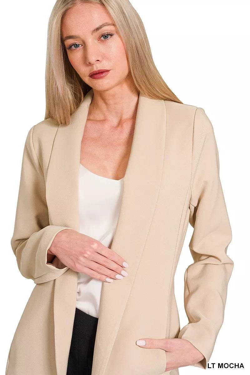 Zenana Woven Long Sleeve Blazer With Lining - ELY VESSA LLC