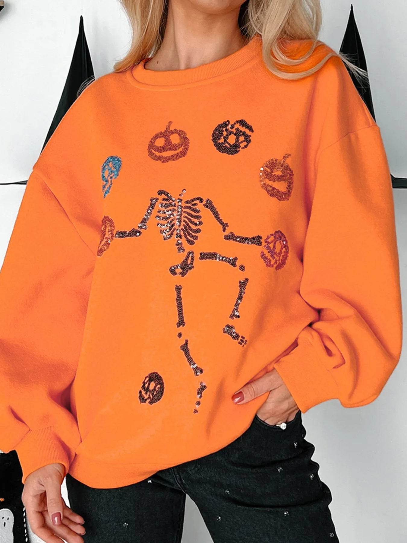 Halloween Skeleton Pumpkin Sweatshirt - ELY VESSA LLC